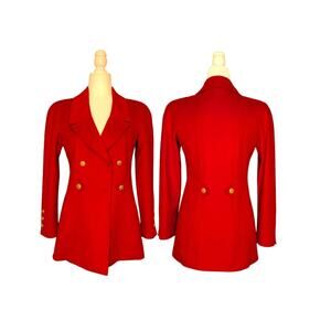 Vintage Chanel Cashmere Double Breasted Jacket Red Gold CC Logo Button FR36 | 4
